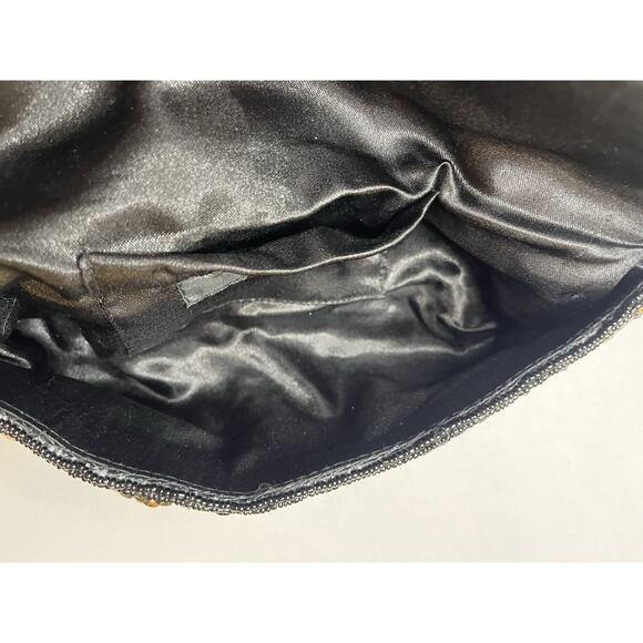 Jessica McClintock Vintage Sequin Clutch Black Satin Sequin Flowers Evening Bag - Picture 7 of 8